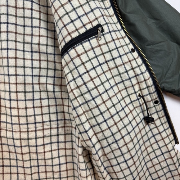 Lands‎ End Womens Waxed Barn Jacket Green Plaid Lined Corduroy Collar Medium - Picture 7 of 15